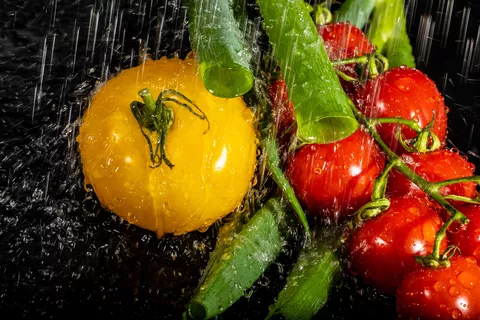 Cooling fruit and vegetables This image shows cooling systems for fruit and vegetables to preserve freshness.