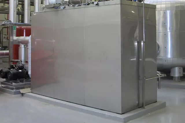 This image shows stainless steel equipment used for cooling foods. This image shows stainless steel equipment used for cooling foods.